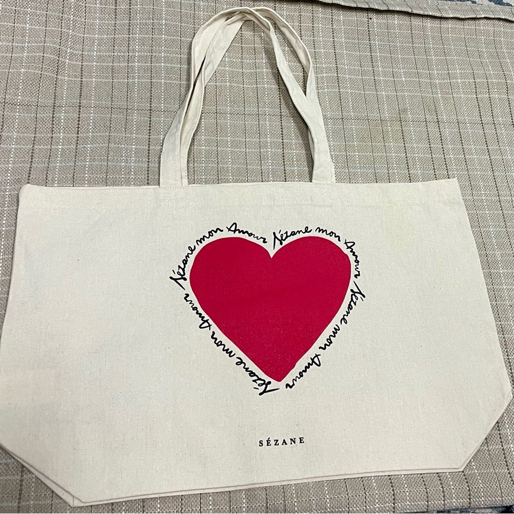Sezane Limited Edition Mon Amour Red Heart 100% Cotton Tote Bag